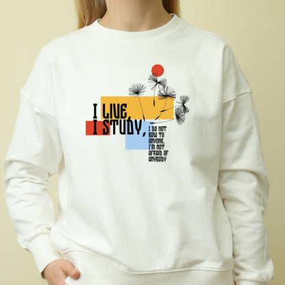 White Cotton Printed Unisex Sweatshirt I Live I Study