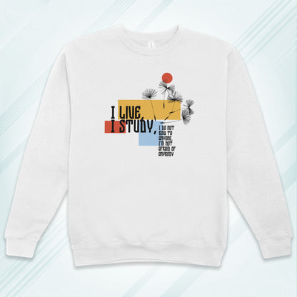 White Cotton Printed Unisex Sweatshirt I Live I Study