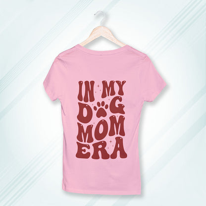 Pink Round Neck Classic Printed Classic T-Shirt Dog Mom | Women