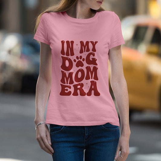 Pink Round Neck Classic Printed Classic T-Shirt Dog Mom | Women