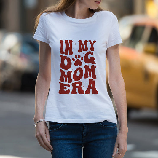 White Round Neck Classic Printed Classic T-Shirt Dog Mom | Women