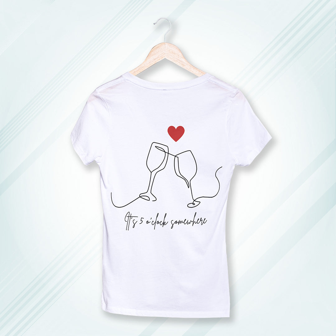 White Round Neck Classic Printed Classic T-Shirt Its 5 o'clock somewhere | Women