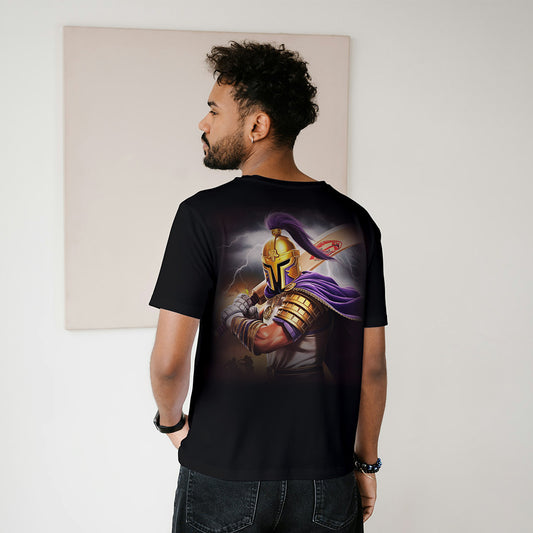 Black Round Neck Oversized Cotton Printed T-shirt Knight Rider Batsman
