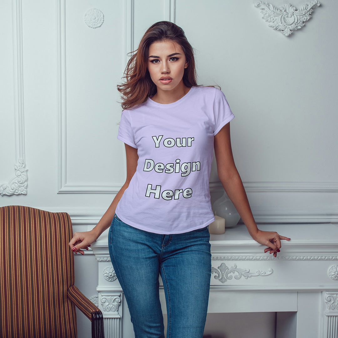 Lavender Round Neck Classic Customized T-Shirt Front Design | Women