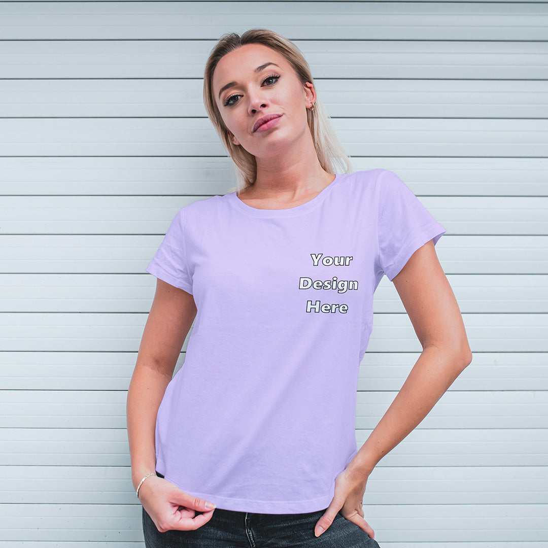 Lavender Round Neck Classic Customized T-Shirt Front Pocket Design | Women
