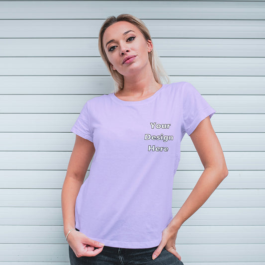Lavender Round Neck Classic Customized T-Shirt Front Pocket Design | Women