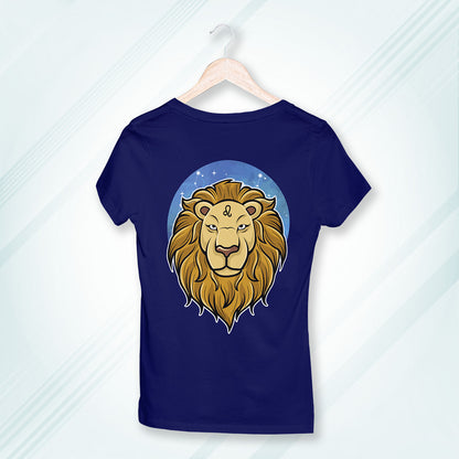 Royal Blue Round Neck Classic Printed Classic T-Shirt Leo Horoscope | Women