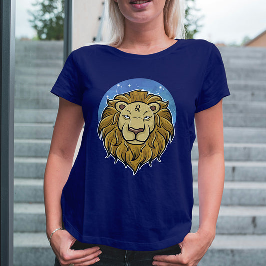 Royal Blue Round Neck Classic Printed Classic T-Shirt Leo Horoscope | Women