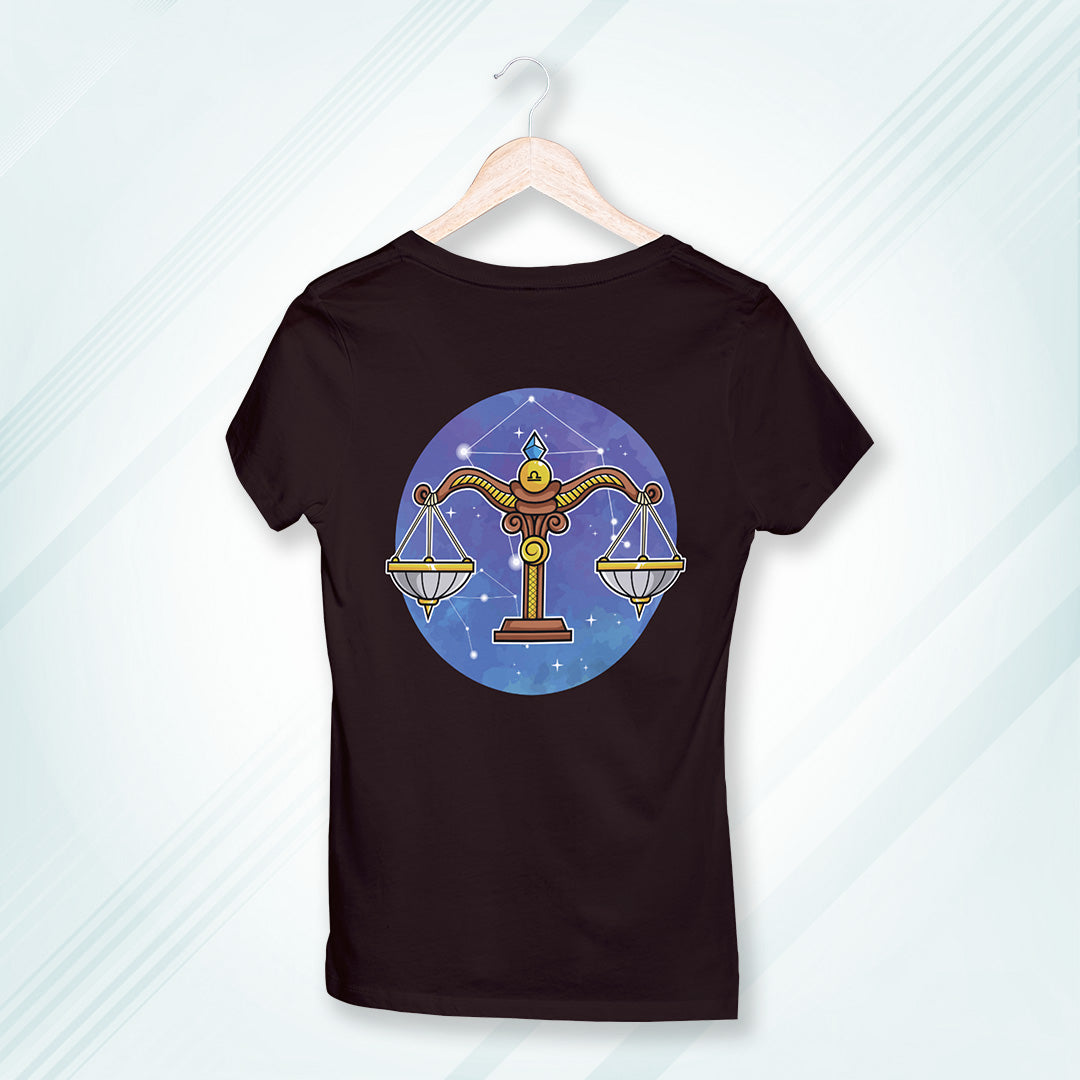 Coffee Brown Round Neck Classic Printed Classic T-Shirt Libra Horoscope | Women