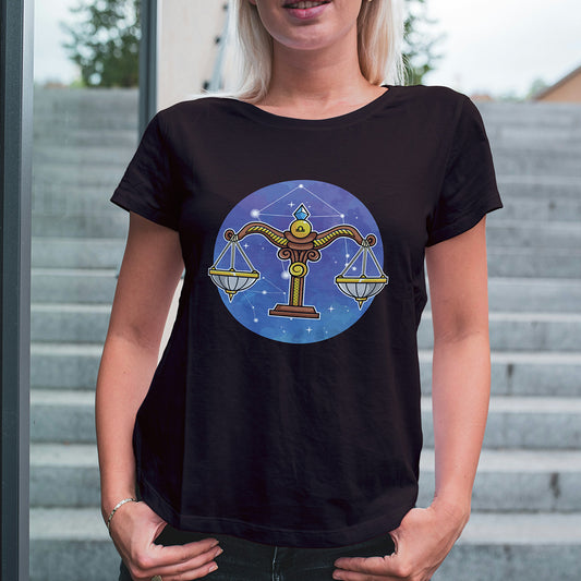 Coffee Brown Round Neck Classic Printed Classic T-Shirt Libra Horoscope | Women