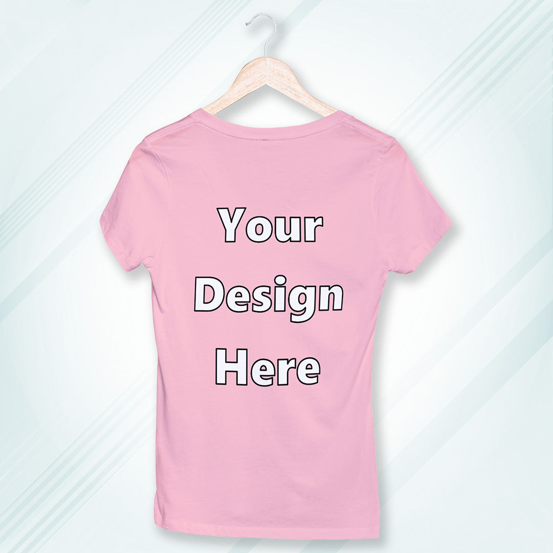Light Pink Round Neck Classic Customized T-Shirt Front Design | Women