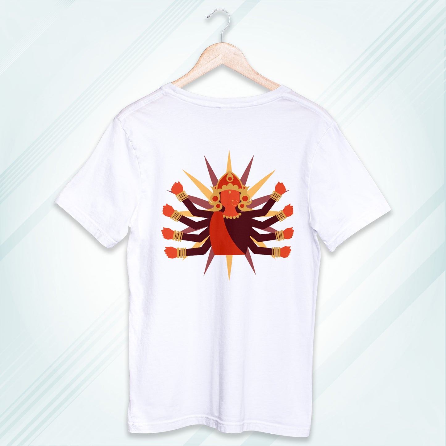 White Round Neck Oversized Cotton Printed T-shirt Maa Durga Unisex