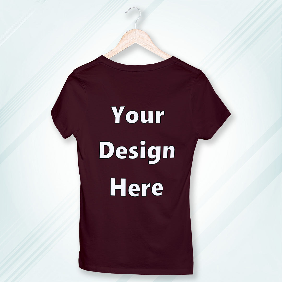 Maroon Round Neck Classic Customized T-Shirt Front Design | Women