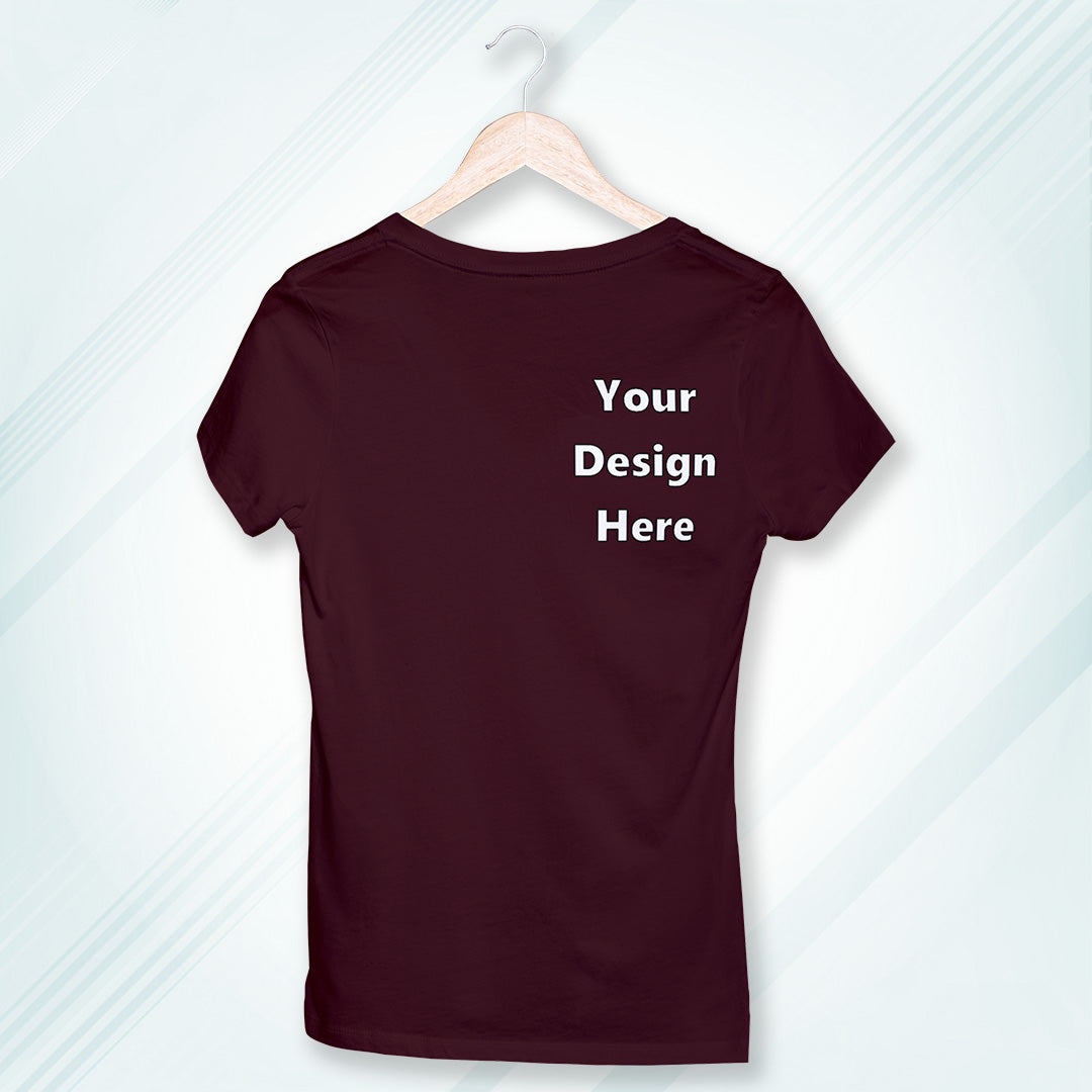 Maroon Round Neck Classic Customized T-Shirt Front Pocket Design | Women
