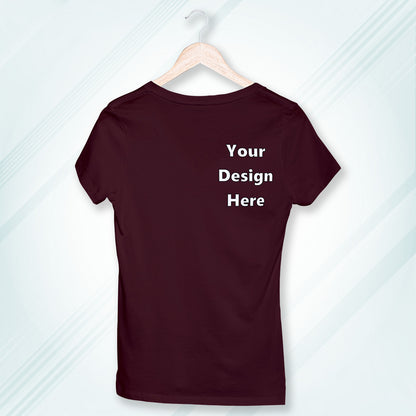 Maroon Round Neck Classic Customized T-Shirt Front Pocket Design | Women