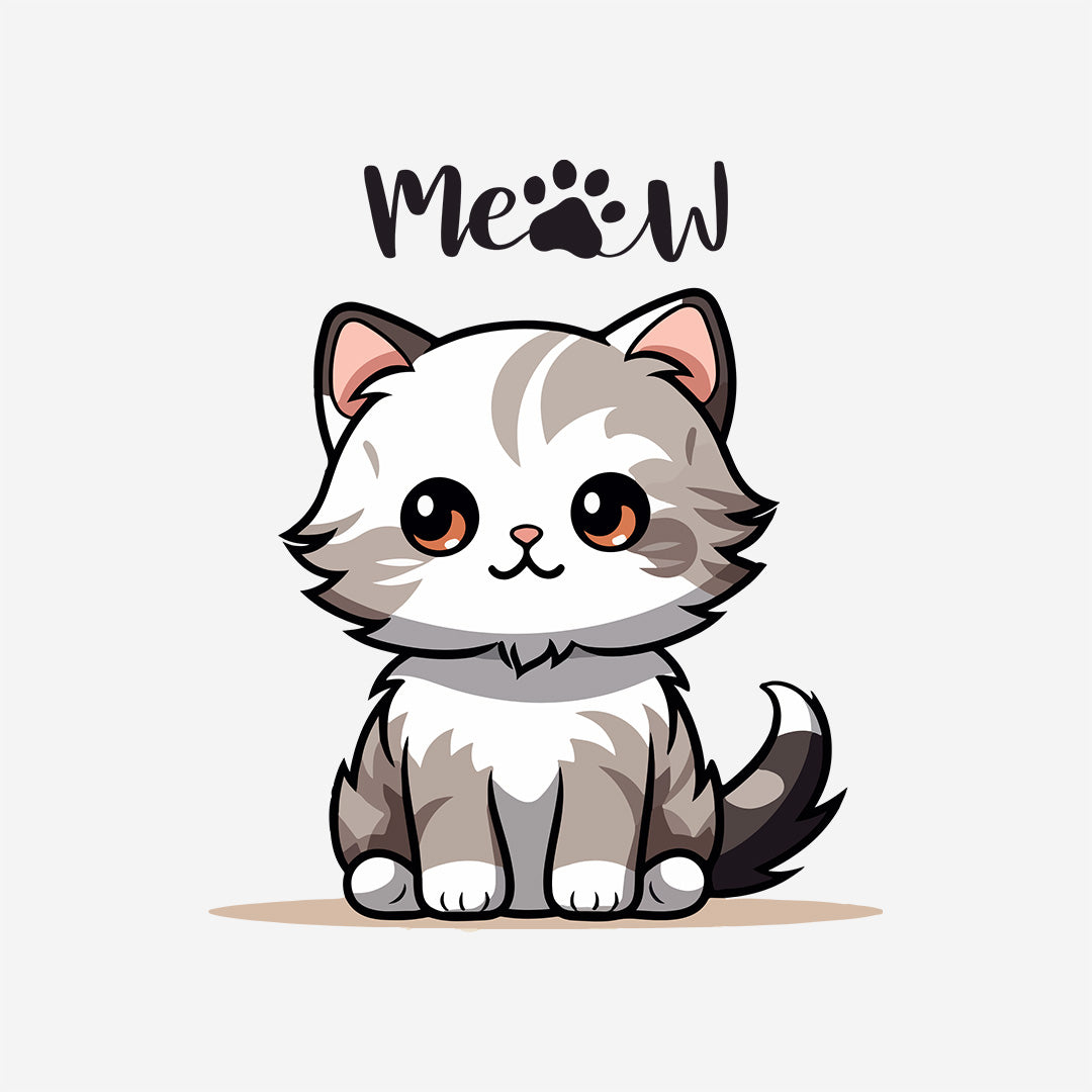 Yellow Round Neck Classic Printed Classic T-Shirt Meow Cat | Women