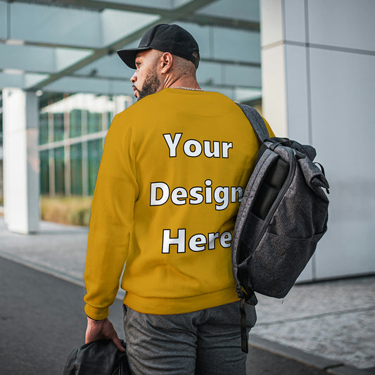 Mustard Yellow Back Customized Cotton Solid Sweatshirt | Unisex
