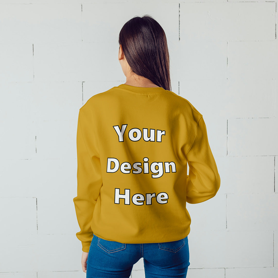 Mustard Yellow Back Customized Cotton Solid Sweatshirt | Unisex