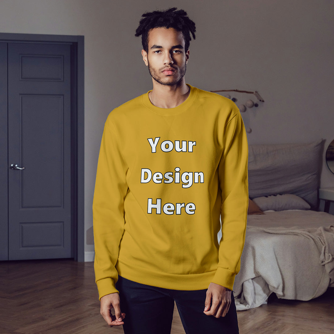 Mustard Yellow Front Customized Cotton Solid Sweatshirt | Unisex