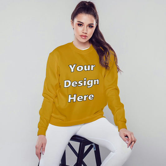 Mustard Yellow Front Customized Cotton Solid Sweatshirt | Unisex