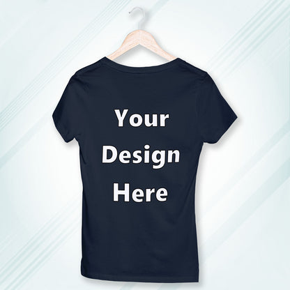 Navy Round Neck Classic Customized T-Shirt Front Design | Women