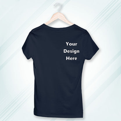 Navy Round Neck Classic Customized T-Shirt Front Pocket Design | Women