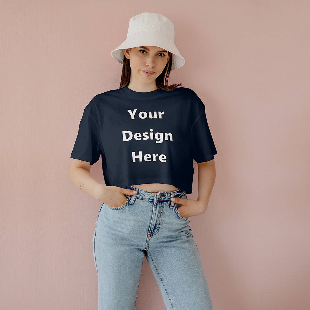 Navy Customized Regular Fit Crop Top Front Design | Women