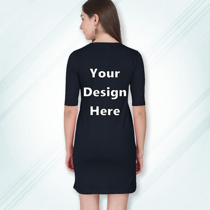Navy Customized Long T-Shirt Dress with Side Pockets Back Design | Women