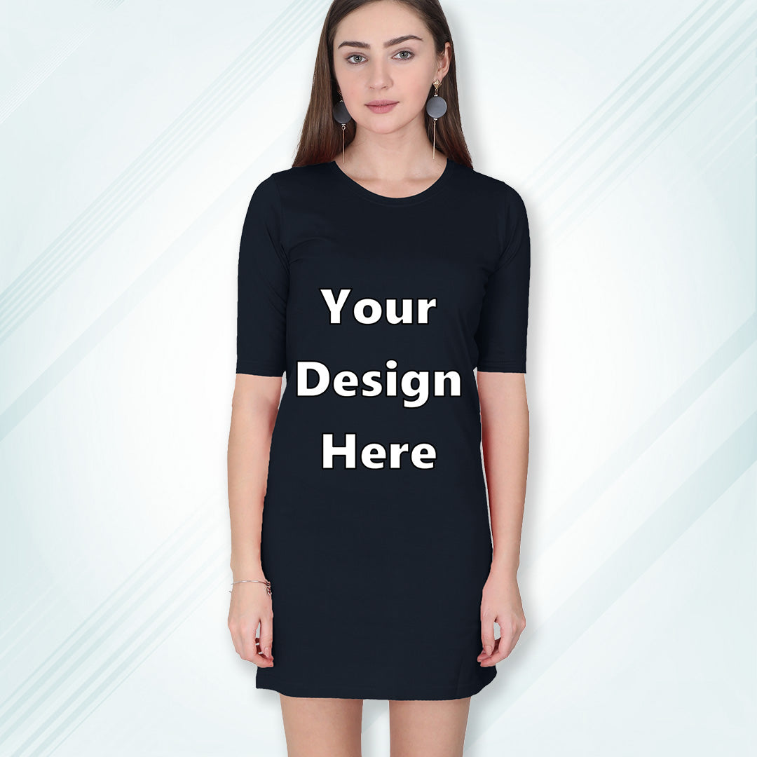 Navy Customized Long T-Shirt Dress with Side Pockets Front Design | Women