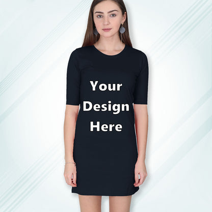 Navy Customized Long T-Shirt Dress with Side Pockets Front Design | Women