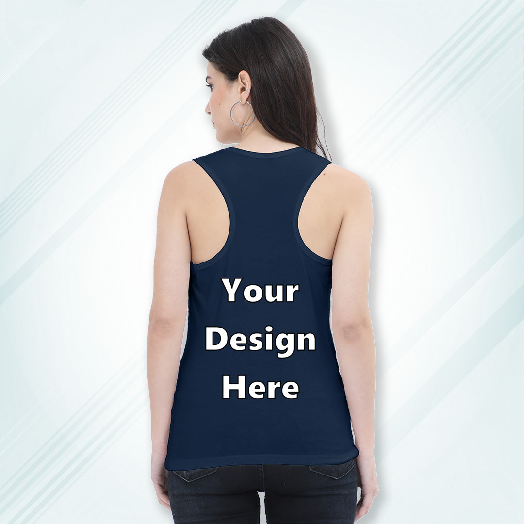 Navy Customized Regular Fit Tank Top Back Design | Women