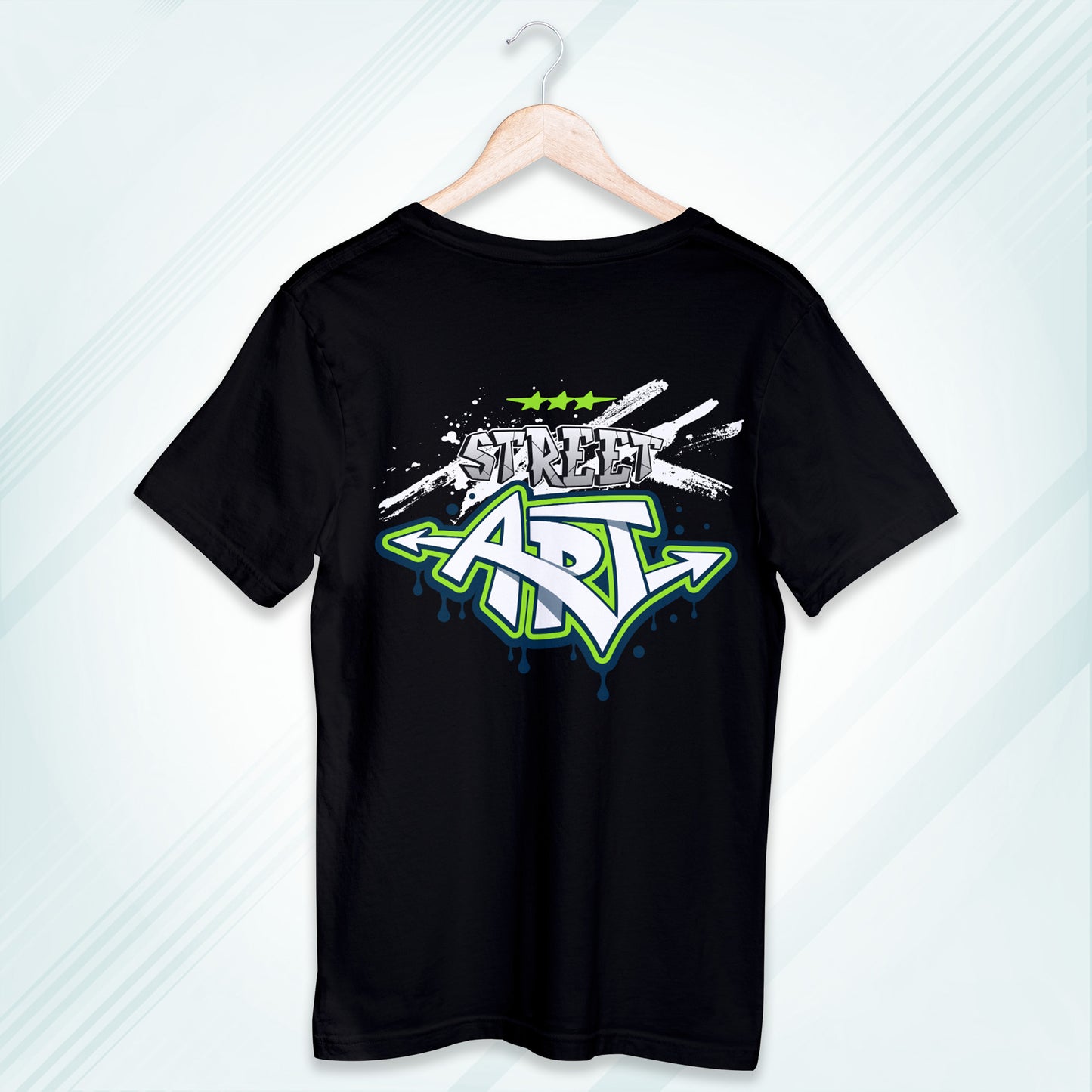 Black Round Neck Oversized Cotton Printed T-shirt Neon Street Art Unisex