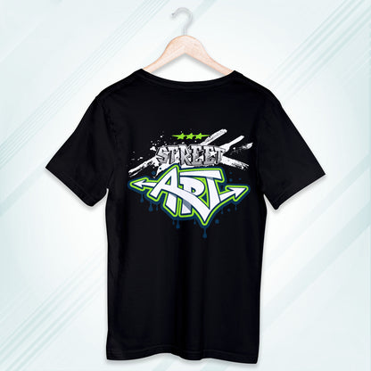 Black Round Neck Oversized Cotton Printed T-shirt Neon Street Art Unisex