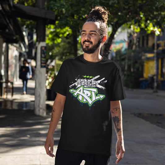 Black Round Neck Oversized Cotton Printed T-shirt Neon Street Art Unisex