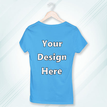 New Sky Blue Round Neck Classic Customized T-Shirt Front Design | Women