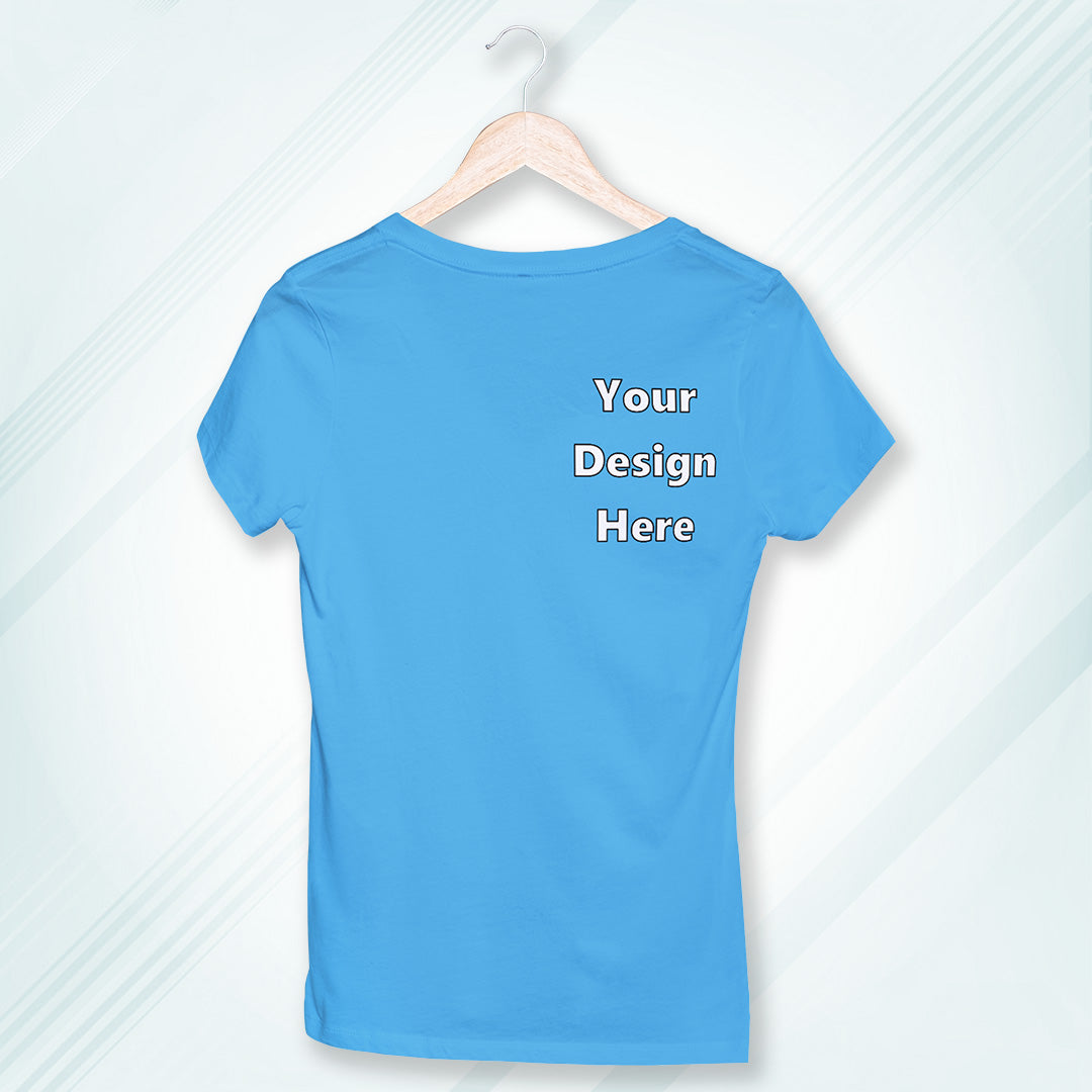 New Sky Blue Round Neck Classic Customized T-Shirt Front Pocket Design | Women
