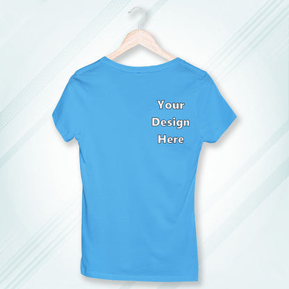 New Sky Blue Round Neck Classic Customized T-Shirt Front Pocket Design | Women