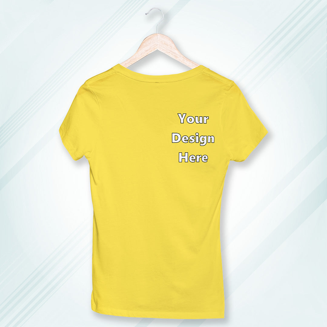 New Yellow Round Neck Classic Customized T-Shirt Front Pocket Design | Women