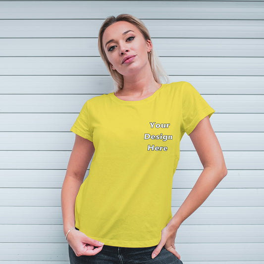 New Yellow Round Neck Classic Customized T-Shirt Front Pocket Design | Women