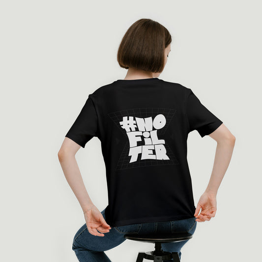 Black Round Neck Oversized Cotton Printed T-shirt #No Filter Unisex
