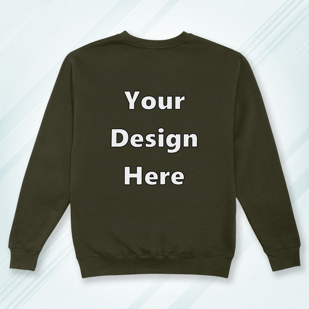 Olive Green Back Customized Cotton Solid Sweatshirt | Unisex