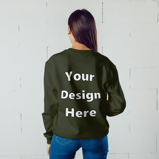 Olive Green Back Customized Cotton Solid Sweatshirt | Unisex