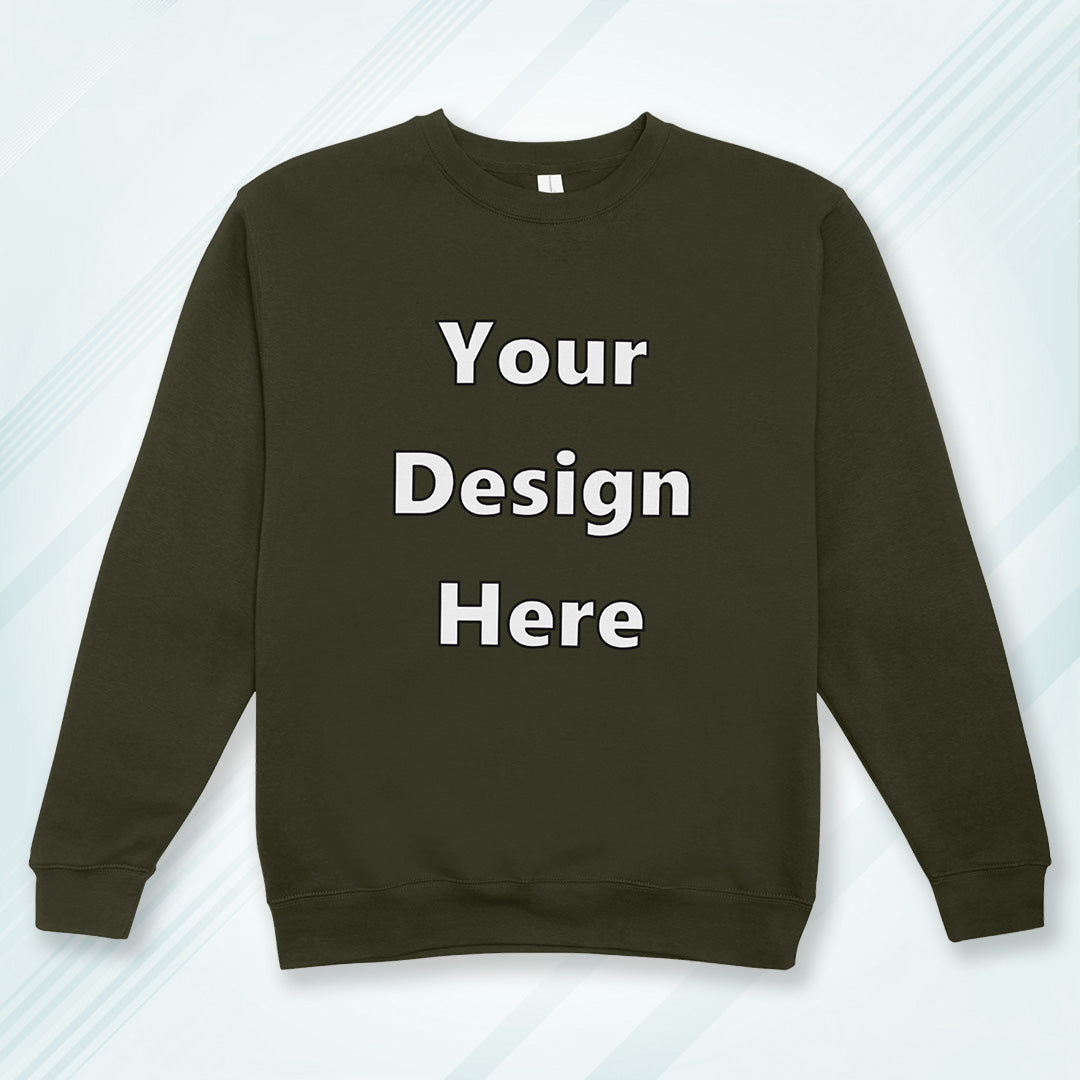 Olive Green Front Customized Cotton Solid Sweatshirt | Unisex