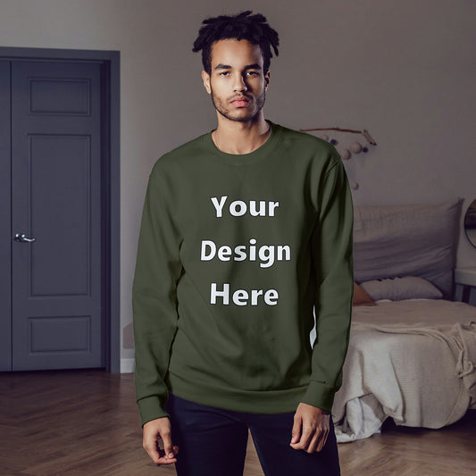 Olive Green Front Customized Cotton Solid Sweatshirt | Unisex