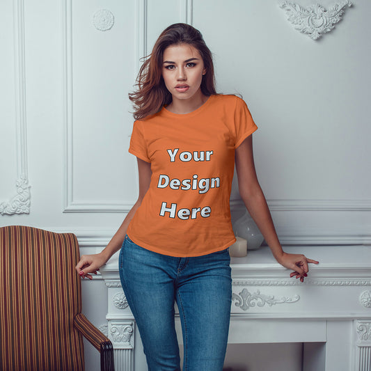 Orange Round Neck Classic Customized T-Shirt Front Design | Women