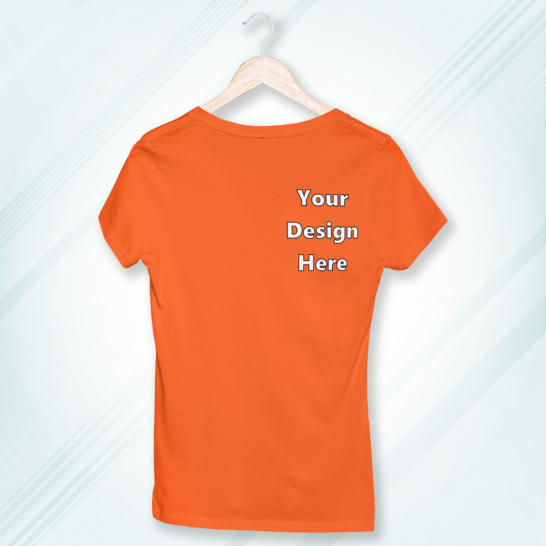 Orange Round Neck Classic Customized T-Shirt Front Pocket Design | Women