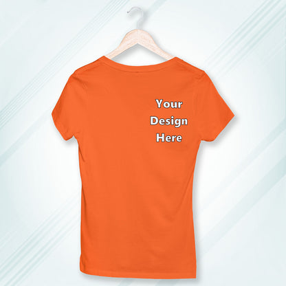 Orange Round Neck Classic Customized T-Shirt Front Pocket Design | Women