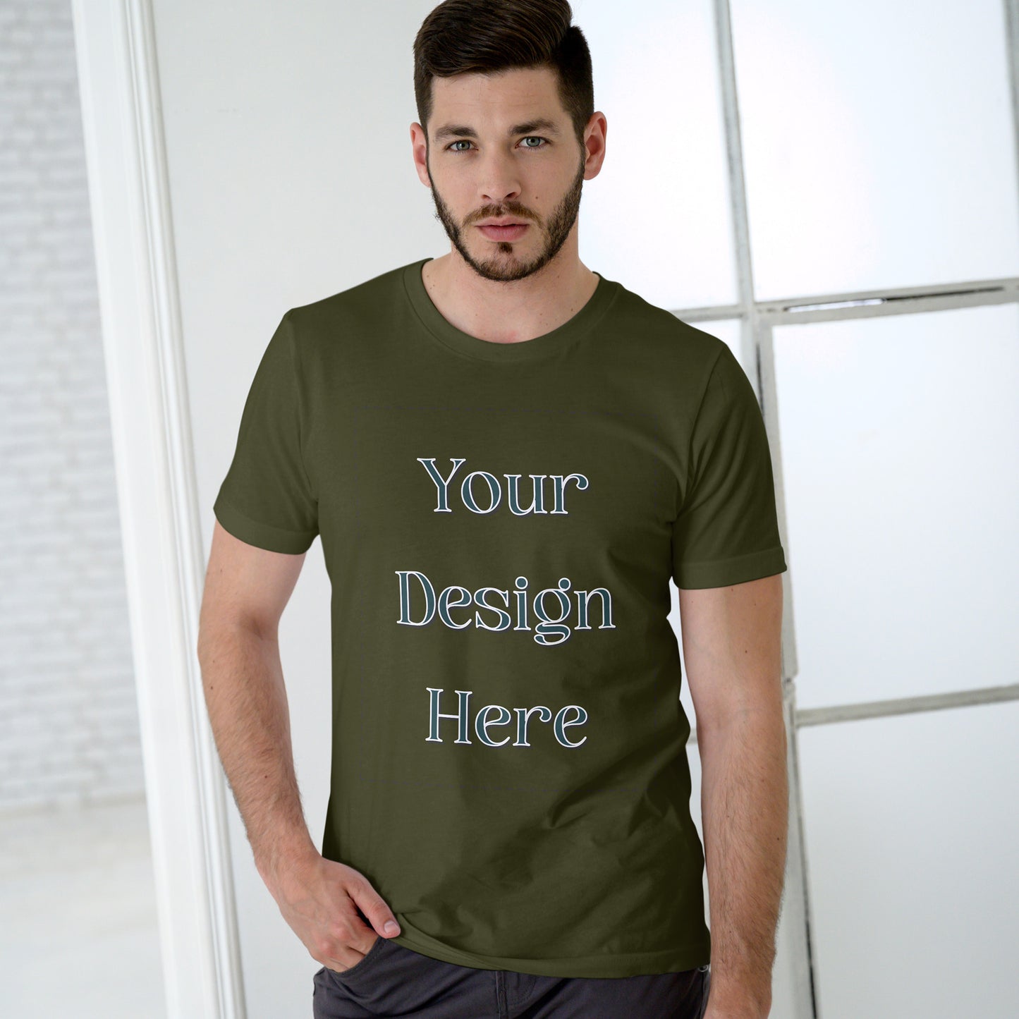 Olive Green Round Neck Oversized Cotton Front Customized Design | Unisex