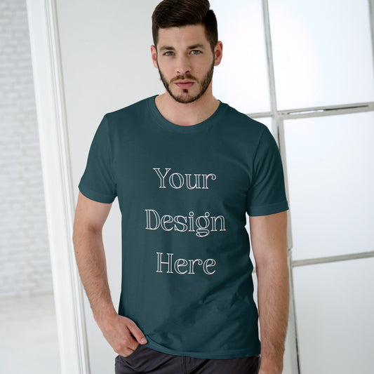 Petrol Blue Round Neck Oversized Cotton Front Customized Design | Unisex
