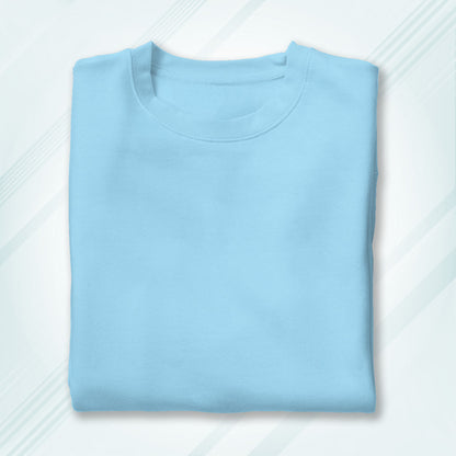 Baby Blue Round Neck Oversized Cotton Solid T-shirt